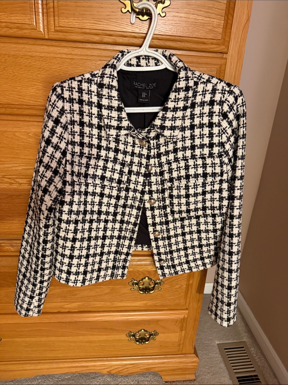 Rachel Zoe Black and White Tweed Cropped Blazer